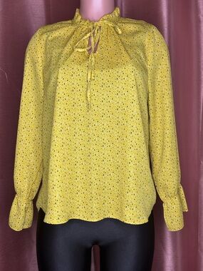 Moa Moa Yellow Ruffle Tie-Neck Long Sleeve Blouse